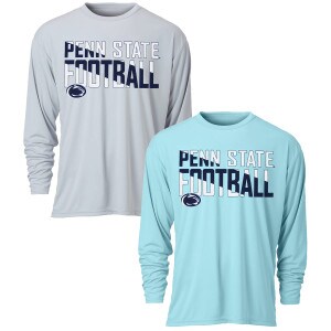 Oxford and light blue long sleeve t-shirts with Penn State Football and Athletic Logo